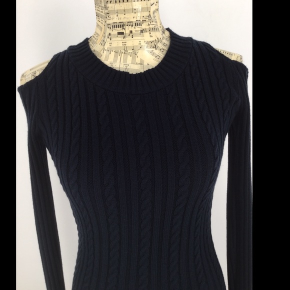 Blue Small Sweater Cold Shoulder Dress - Picture 6 of 8